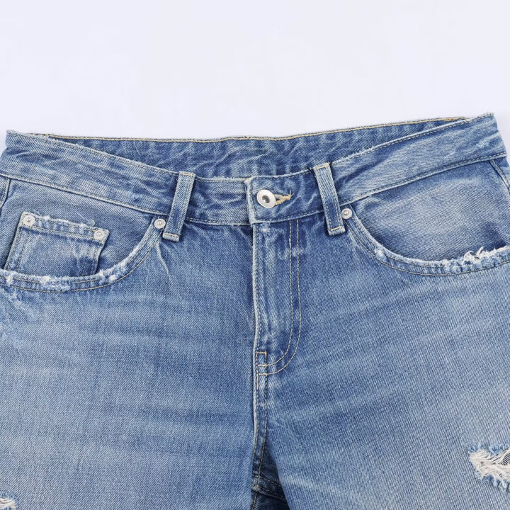 Damen Flared Jeans mit Destroyed-Effekten und Fransenabschlüssen Drune