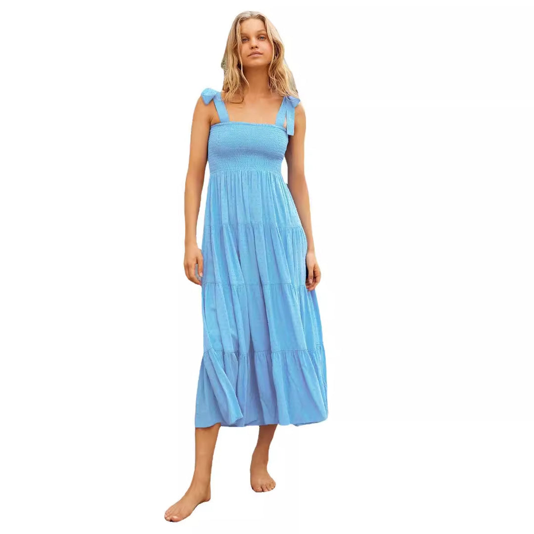 Damen Maxi Kleid mit fließendem Schnitt und verstellbaren Trägern Drune