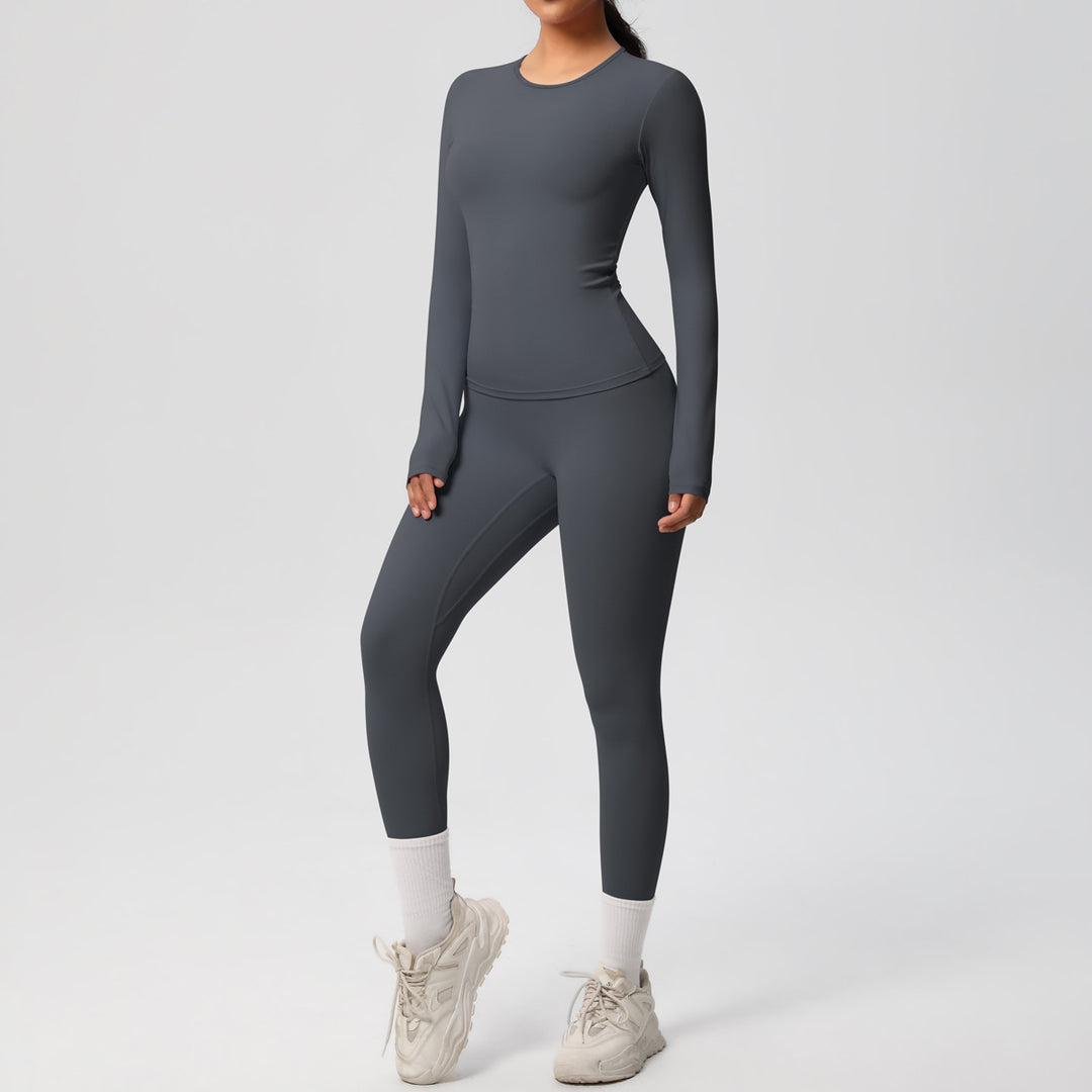 Damen Figurformendes Langarm-Top und Hochbundige Leggings Set Drune