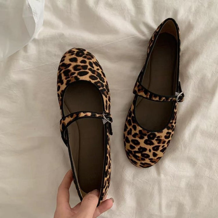 Damen Ballerinas mit modischem Leopardenmuster und praktischem Riemchen Drune