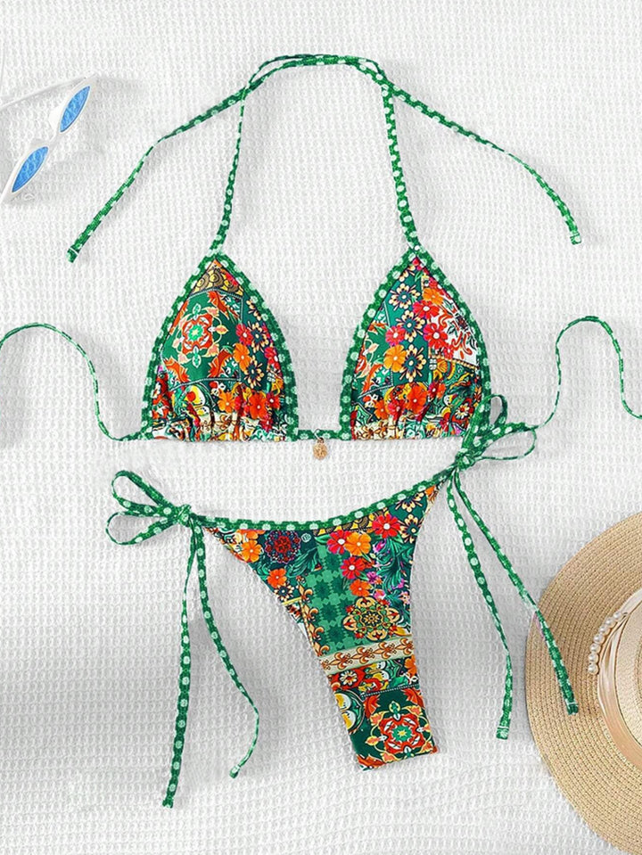 Damen Triangel-Bikini mit floralem Design und verstellbaren Bändern Drune