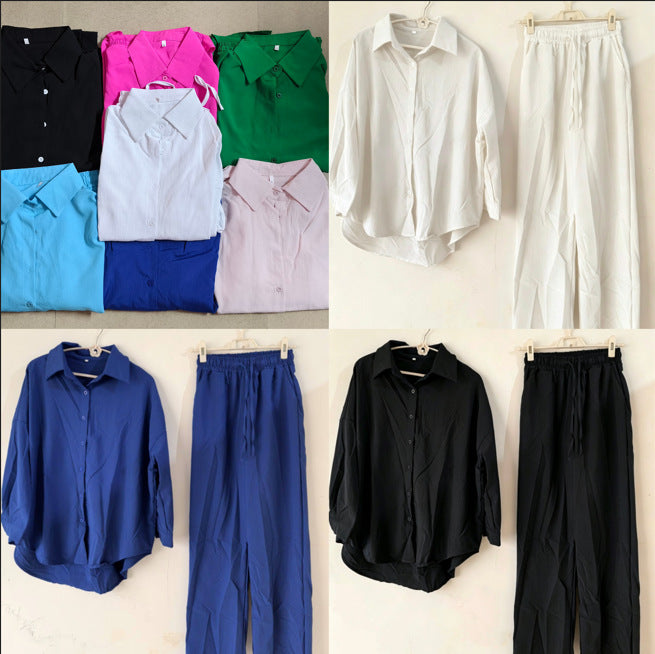 Damen nan lockeres zweiteiliges Lounge-Set mit Oversize-Hemd und elastischer Bundhose Drune
