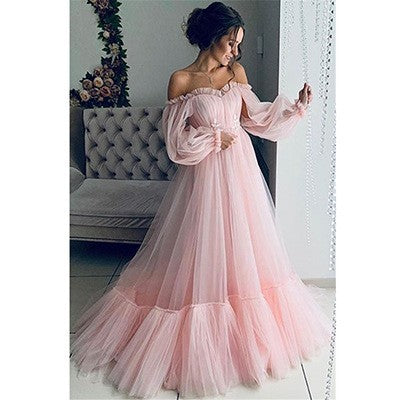 Damen Tüll Abendkleid mit schulterfreiem Design und voluminösen Ärmeln Drune