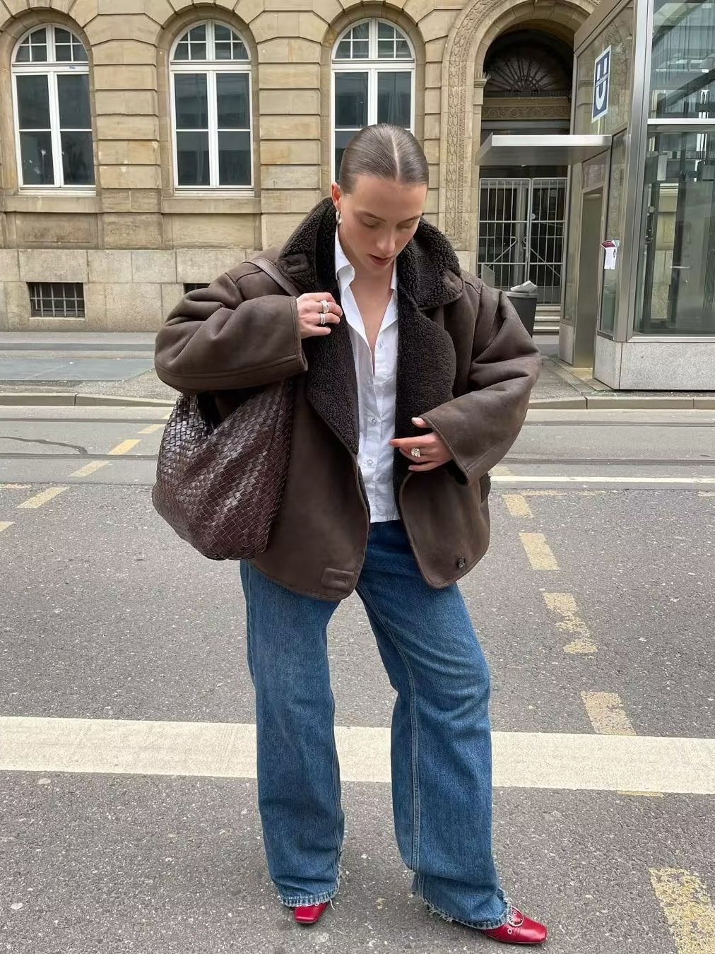 Damen Oversized-Baumwolljacke mit gefüttertem Kragen Drune