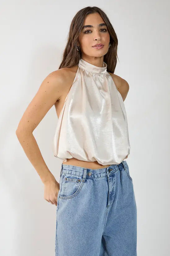 Damen Satin-Haltertop mit gerafftem Ausschnitt Drune