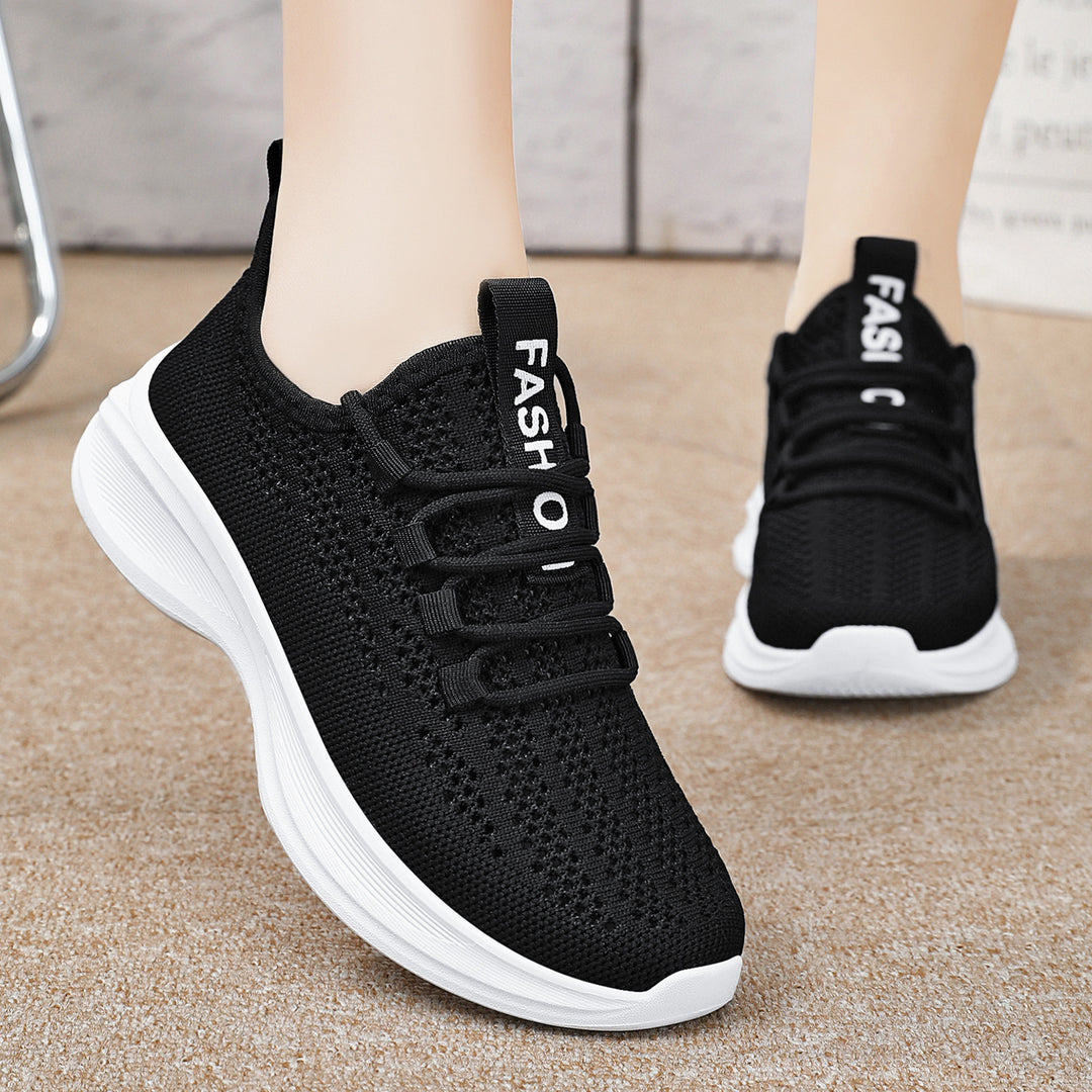 Damen nan gestrickter Slip-On Komfort-Sneaker mit sockenähnlichem Schaft, atmungsaktivem 3D-Mesh und gedämpfter EVA-Keilsohle Drune
