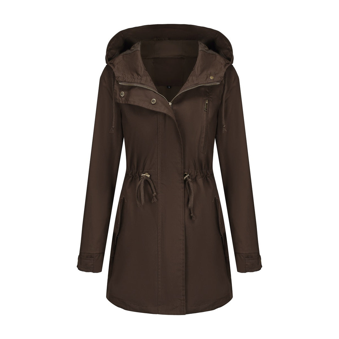 Damen nan leichter Parka mit Kapuze, Kordelzug und verdecktem Reißverschluss Drune