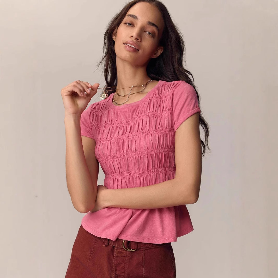 Damen elegant geschnittene Bluse mit gerafftem Mieder Drune