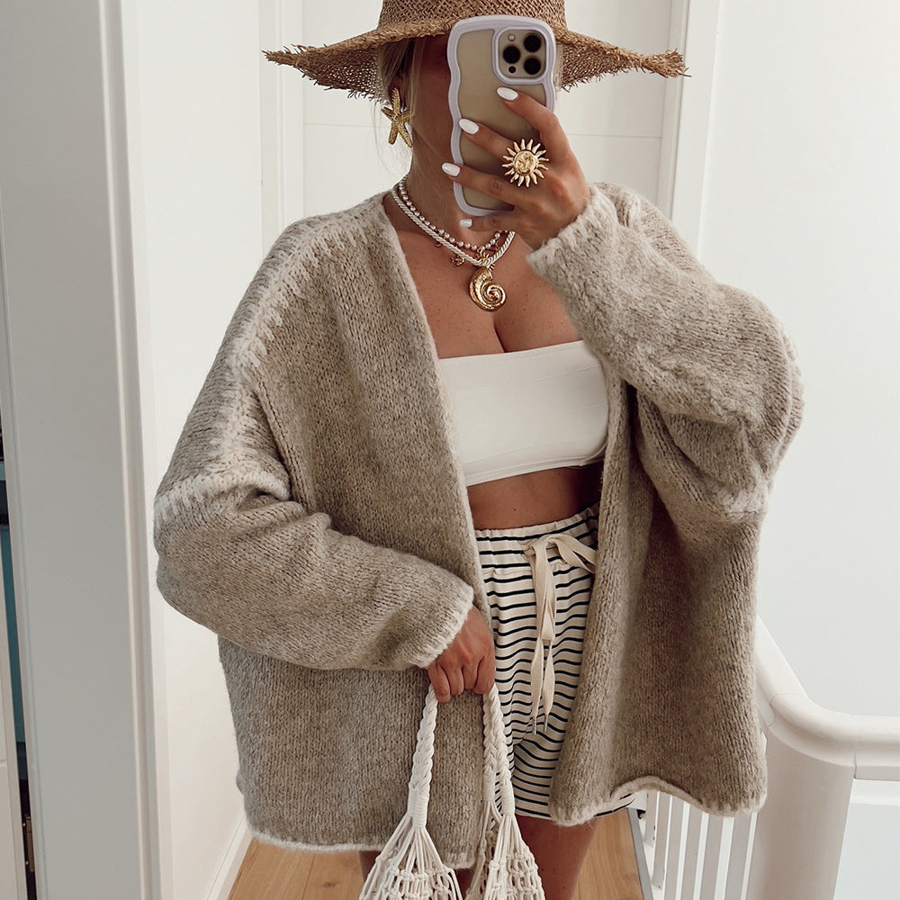 Damen lässiger Strickcardigan mit attraktiven Kontrastdetails Drune