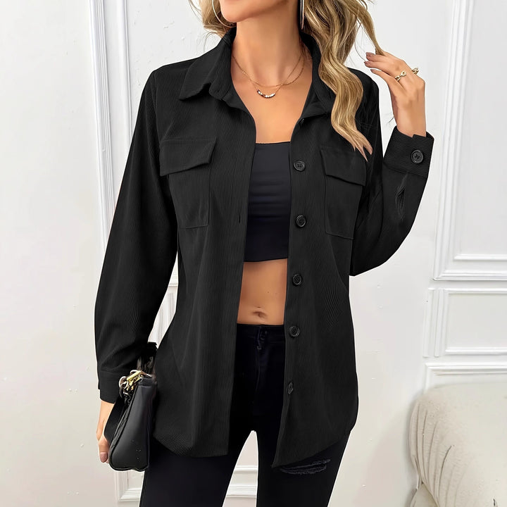 Damen lässige Cordjacke mit praktischen Taschen und Knopfverschluss Drune