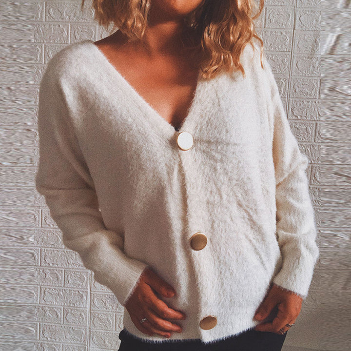 Damen kuschelige Strickjacke mit großen Knöpfen und oversize Passform Drune