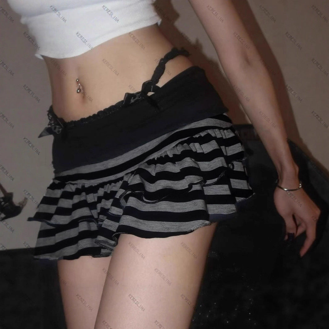 Damen Rüschenshorts mit gestreiftem Design und elastischem Bund Drune