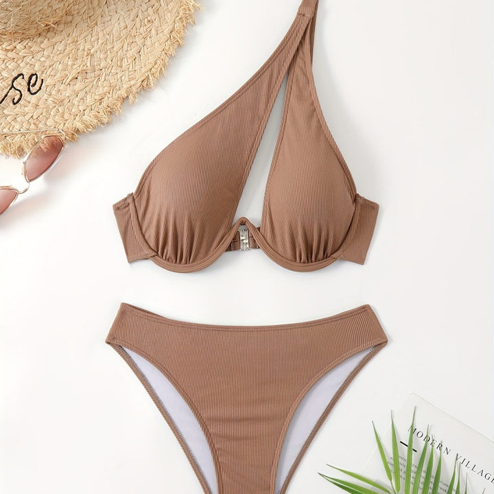 Damen Bikini-Set mit asymmetrischem Trägerdesign und unterstützendem Push-Up-Oberteil Drune