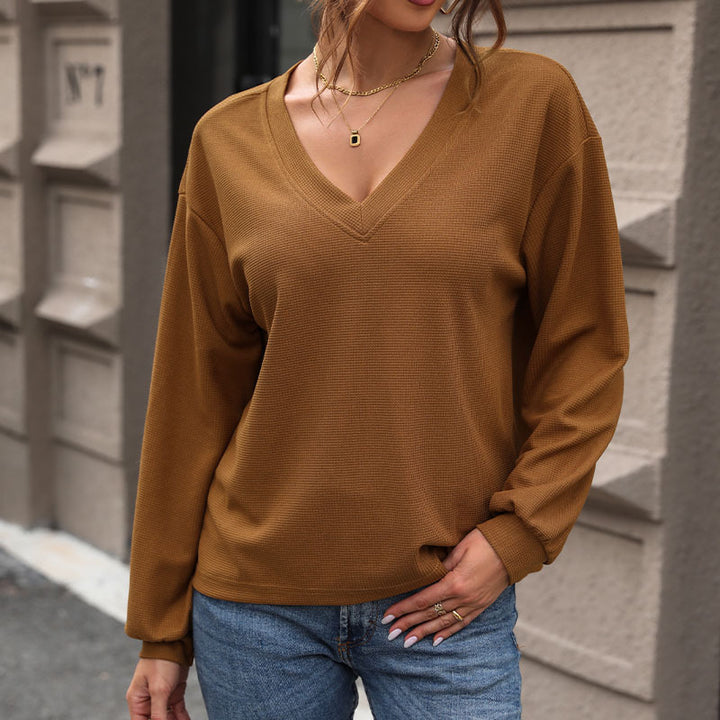 Damen V-Ausschnitt Pullover aus Waffelstrick Drune
