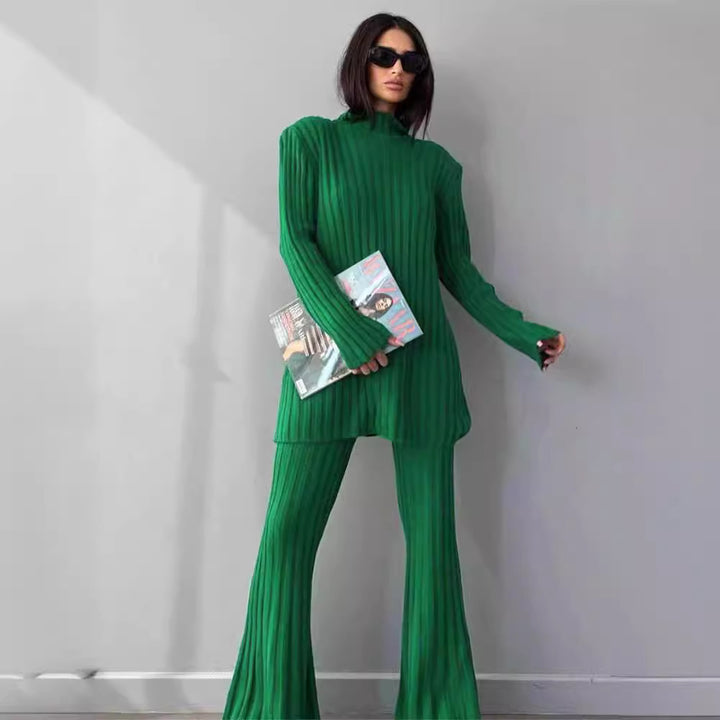 Damen Eleganter Strickanzug mit Rippstruktur Drune