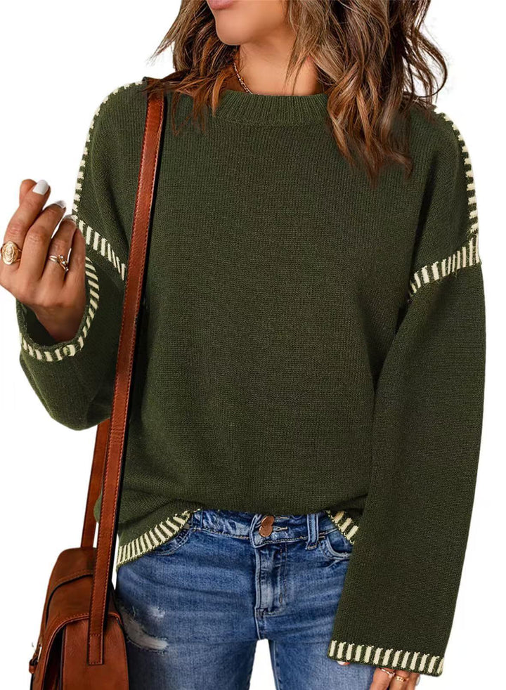 Damen lässiger Strickpullover mit kontrastierenden Bündchen und lässigem Schnitt Drune