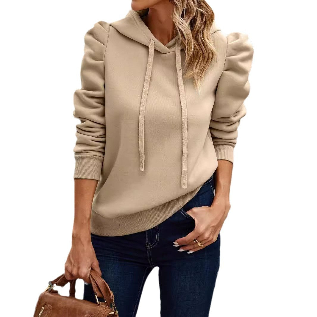 Damen lässiger Kapuzenpullover mit Puffärmeln Drune