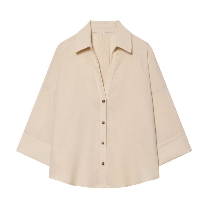 Damen nan lockere oversized Hemdbluse mit weitem Kragen und Dreiviertelärmeln Drune
