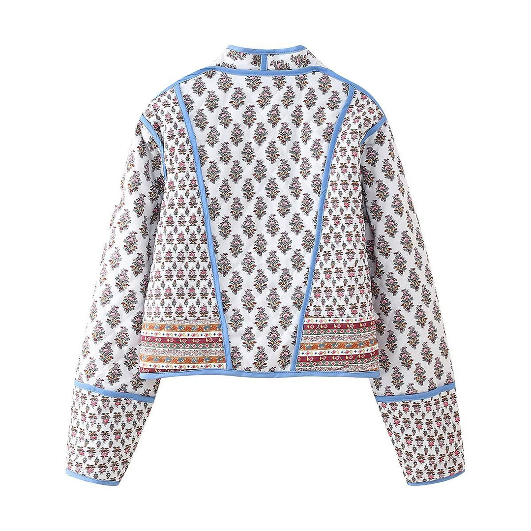 Damen modische cropped Jacke mit floralem Design und eleganten Knopfdetails Drune