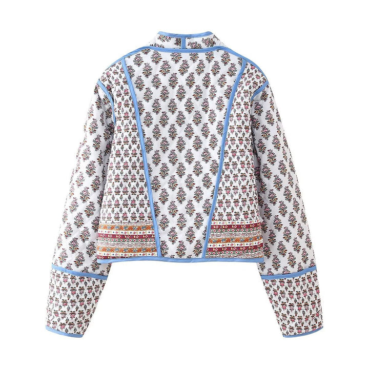 Damen modische cropped Jacke mit floralem Design und eleganten Knopfdetails Drune