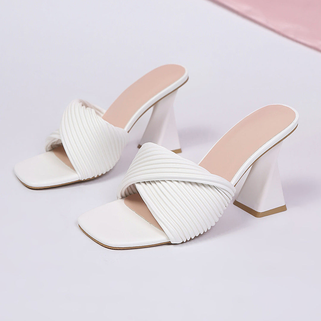 Damen Trendy Slipper mit strukturiertem Riemen und blockiertem Absatz Drune
