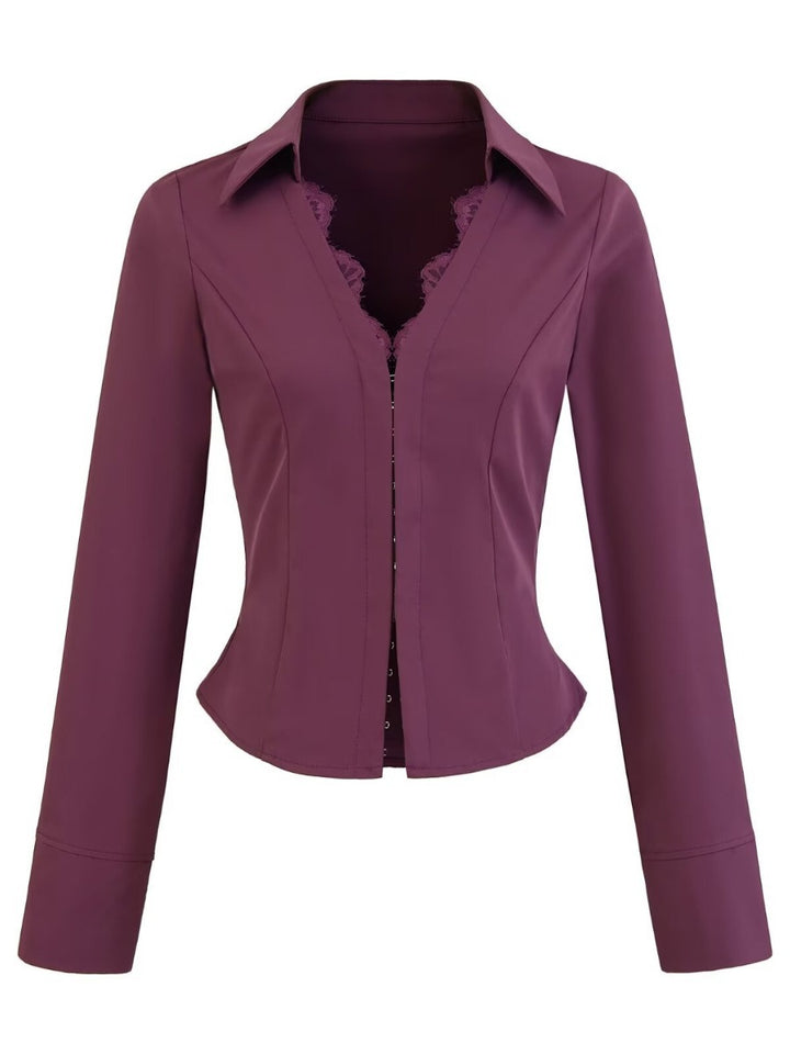 Damen figurbetonte Blazerjacke mit Spitzenbesatz Drune