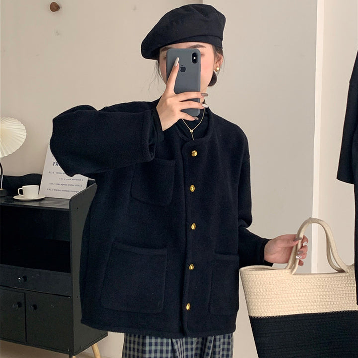 Damen Softe Jacke mit dekorativen Knöpfen und großen Taschen Drune