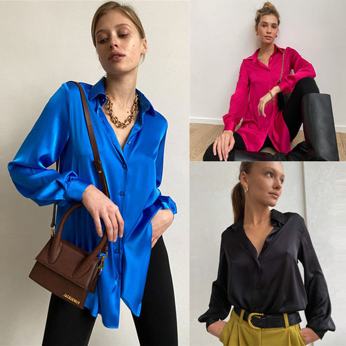 Damen Elegante Seidenbluse mit Knopfleiste Drune