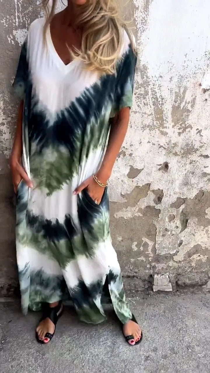 Damen Maxikleid mit lässigem V-Ausschnitt und praktischen Taschen Drune