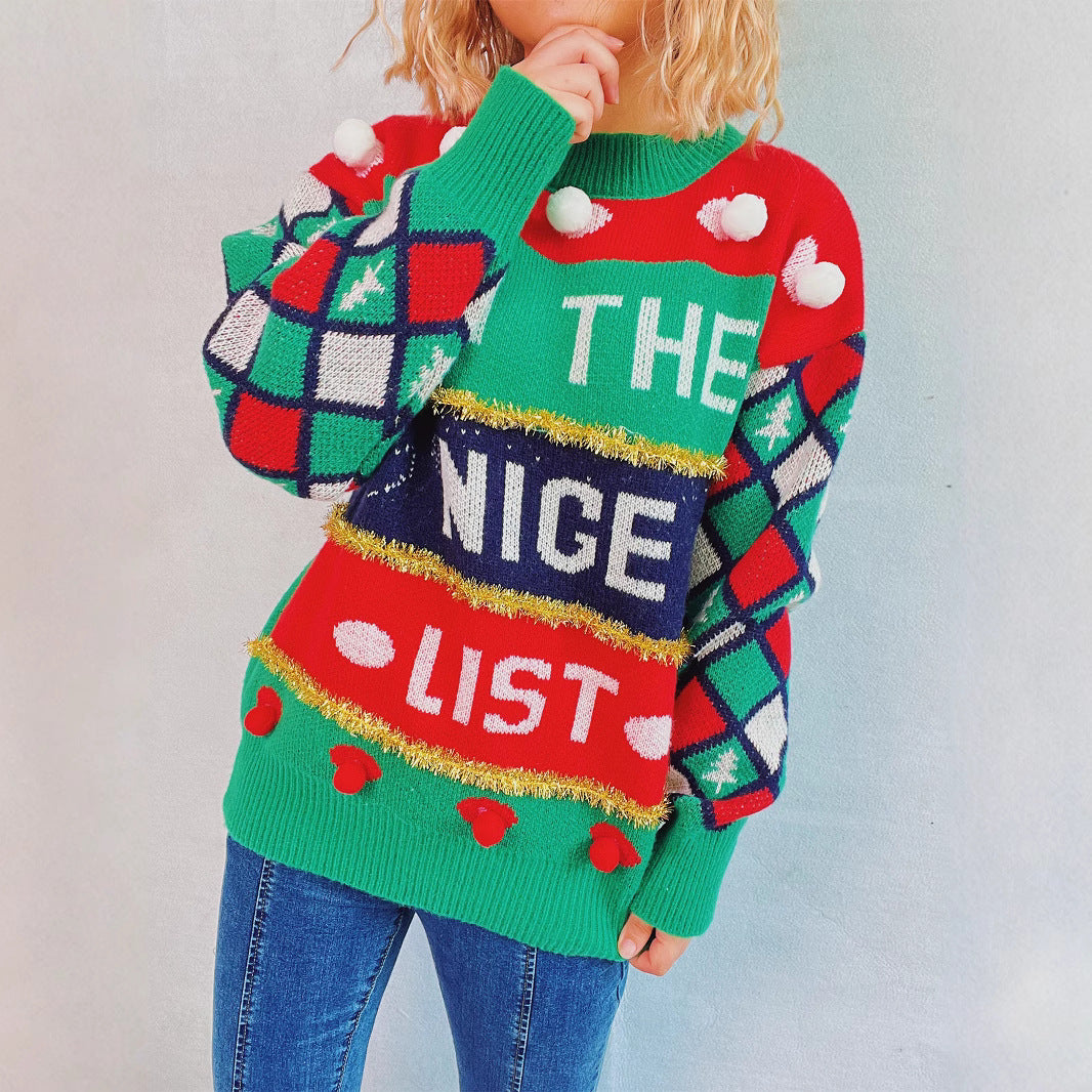 Damen weihnachtlicher Pullover mit dreidimensionalen Motiven und glitzernden Akzenten Drune