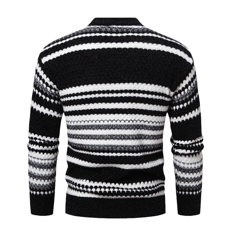 Herren gestreifter Strickpullover mit hohem Stehkragen und weicher Textur Drune