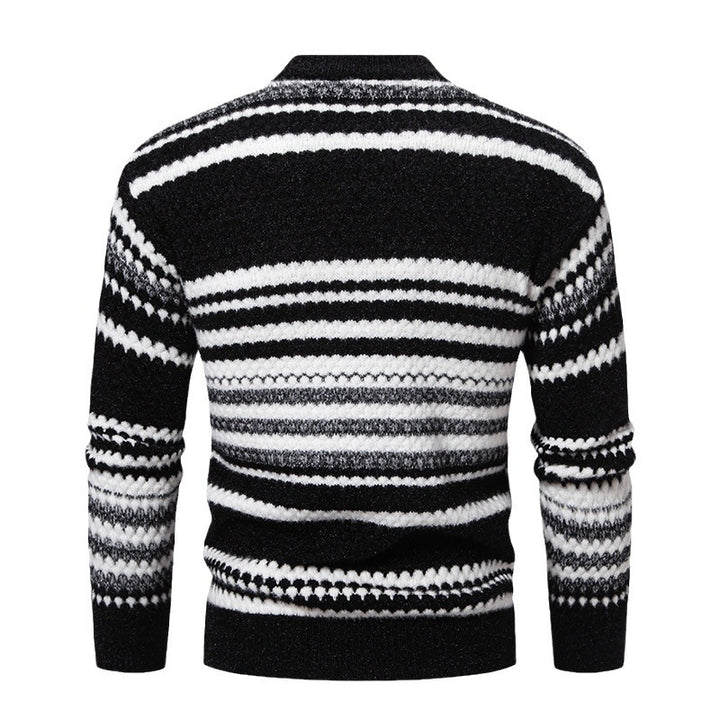 Herren gestreifter Strickpullover mit hohem Stehkragen und weicher Textur Drune