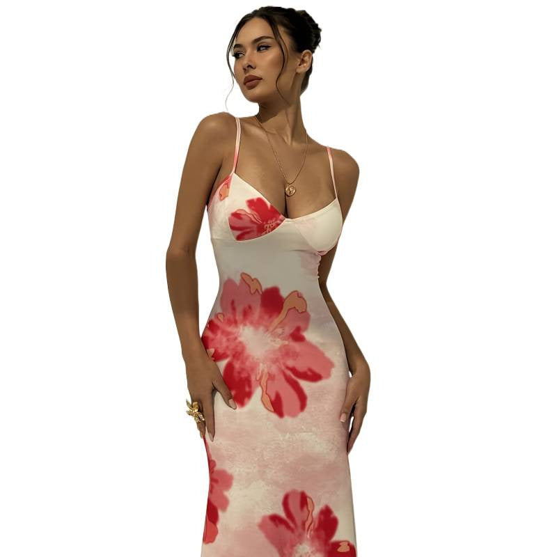 Damen Maxikleid mit zarten Spaghettiträgern und floralem Design Drune