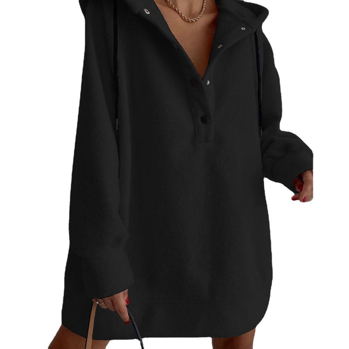 Damen nan kuscheliges Kapuzen-Fleece-Tunika-Sweatshirt mit Druckknopfleiste und überschnittener Schulter Drune