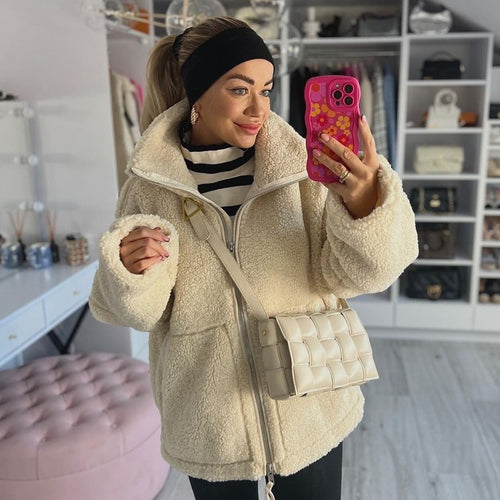 Damen kuschelige Fleecejacke mit hohem Kragen und praktischen Taschen Drune