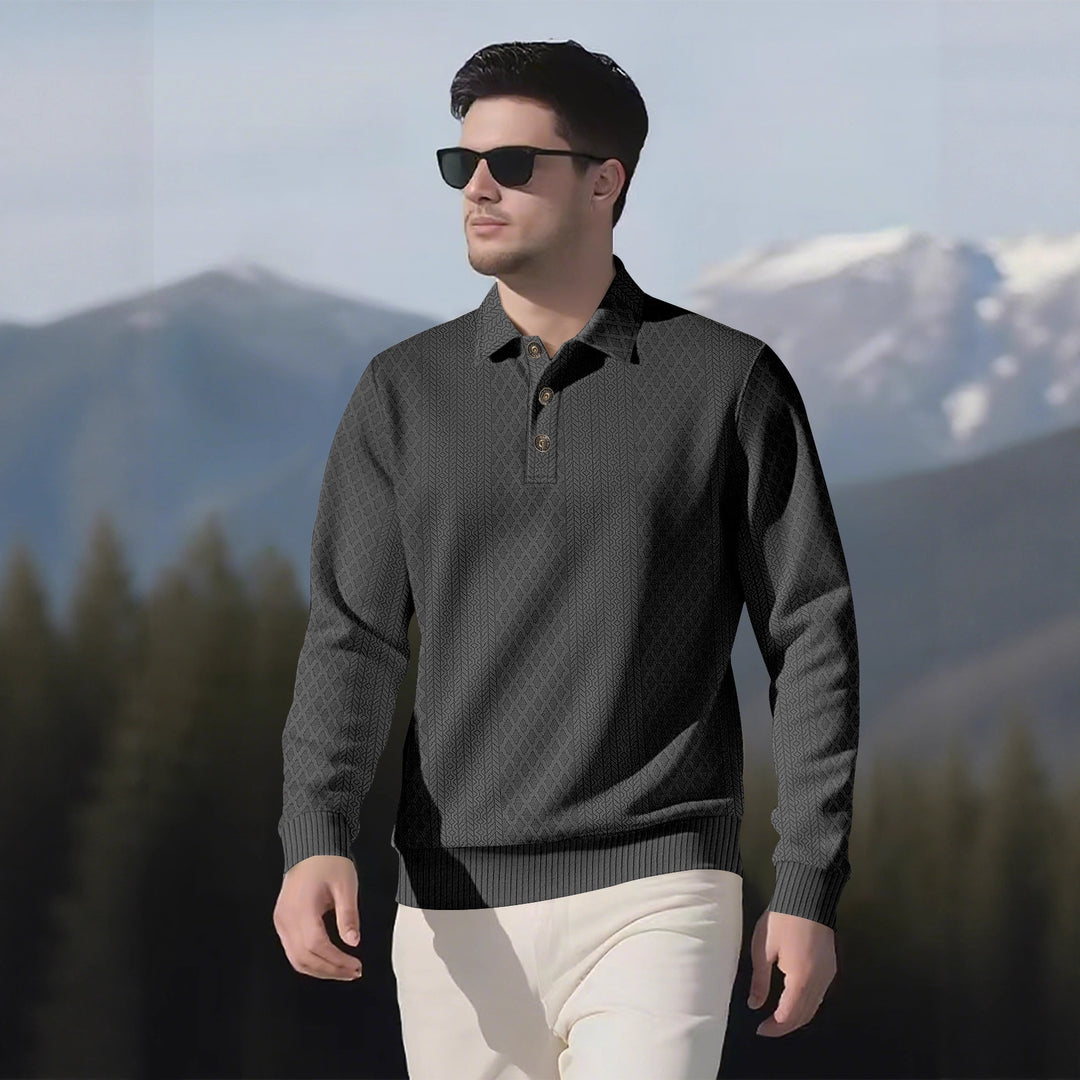 Herren Langarm-Polohemd mit strukturiertem Design und modischen Knöpfen Drune