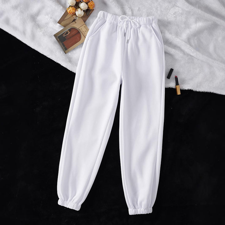 Damen nan hochgeschnittene Jogginghose aus weicher Fleece Baumwollmischung mit elastischem Bund Kordelzug und Eingrifftaschen Drune