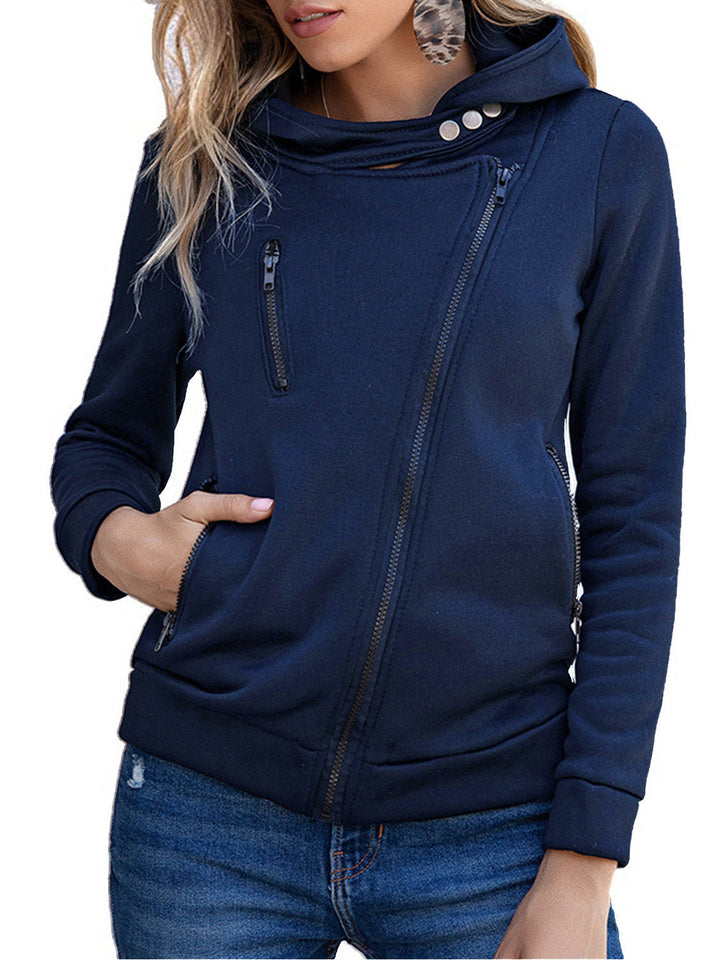 Drune | Sweatshirt - Enger Baumwollmix - Kapuze Asymmetrischer Reißverschluss - Reißverschlusstaschen