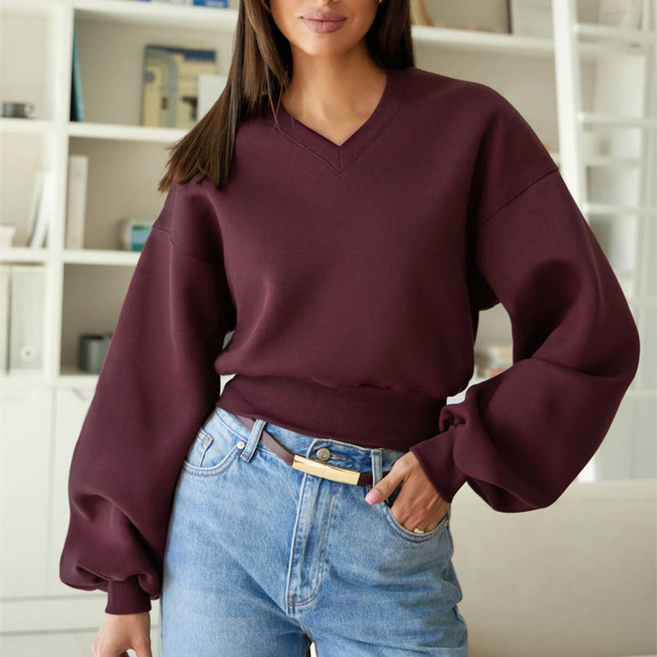 Damen Modischer Oversized-Sweater mit V-Ausschnitt und weiten Ärmeln Drune