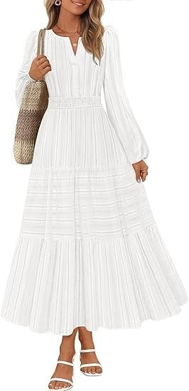 Damen Maxikleid mit eleganten Puffärmeln und gesmoktem Taillenbereich Drune