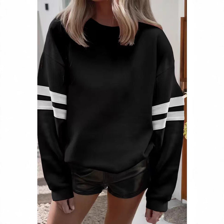Damen lässiger Sweatshirt mit gestreiften Details und weitem Schnitt Drune