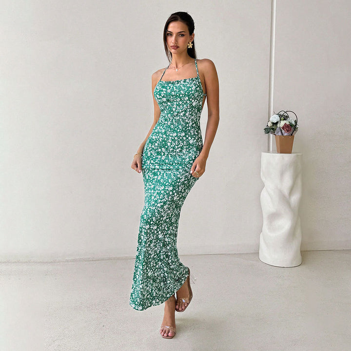 Damen Maxikleid mit verstellbaren Spaghettiträgern und floraler Druckdetail Drune
