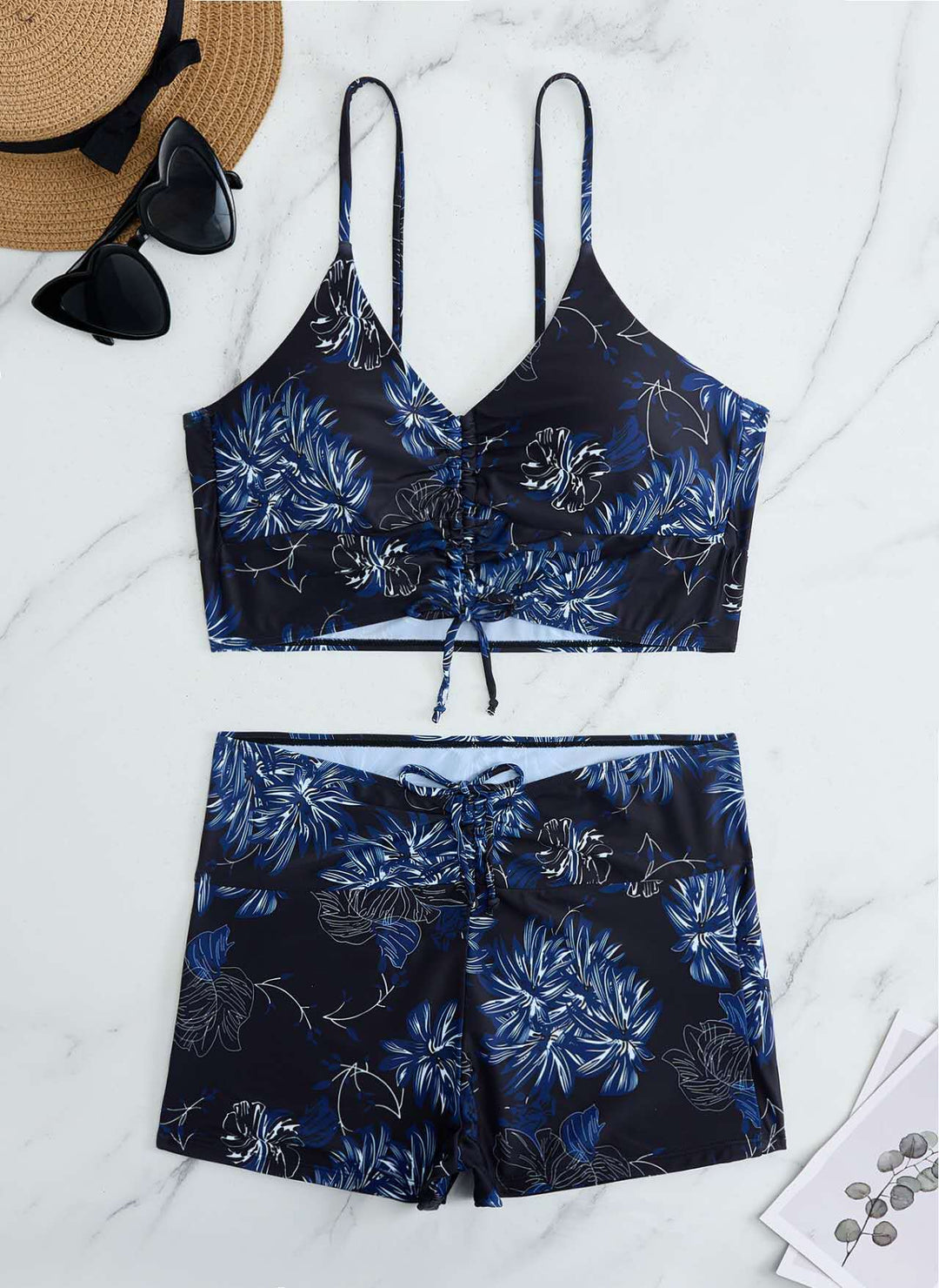Damen Bikini mit floralem Rüschendesign und verstellbaren Trägern Drune