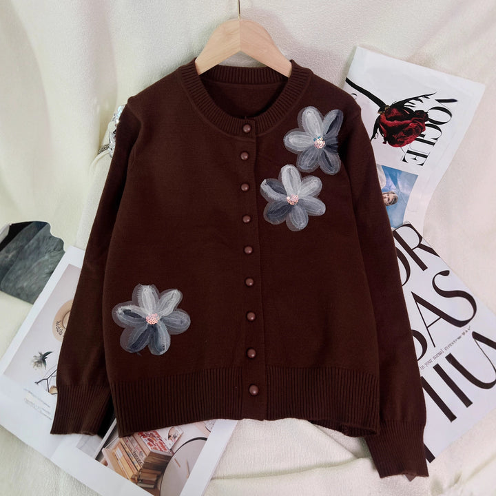 Damen Strickjacke mit floralem Design und Knopfverschluss Drune