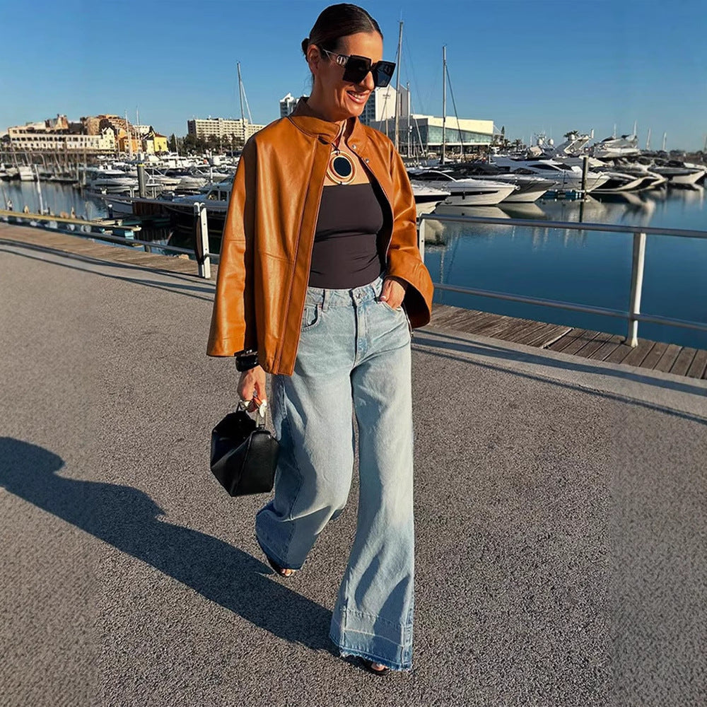 Damen Kunstlederjacke mit schickem Kapuzen-Design Drune