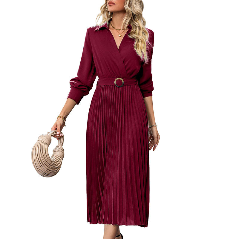 Damen elegantes Wickelkleid mit eleganten Plissee-Details Drune