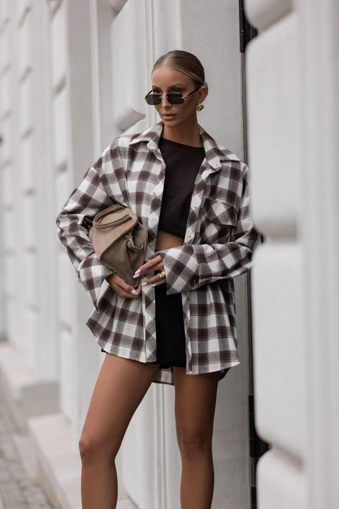 Damen Karierte Overshirtjacke aus hochwertigem Baumwollmix mit lässiger Passform Drune