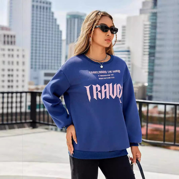 Damen Sweatshirt mit künstlerischem Schriftzug und lässigem Schnitt Drune