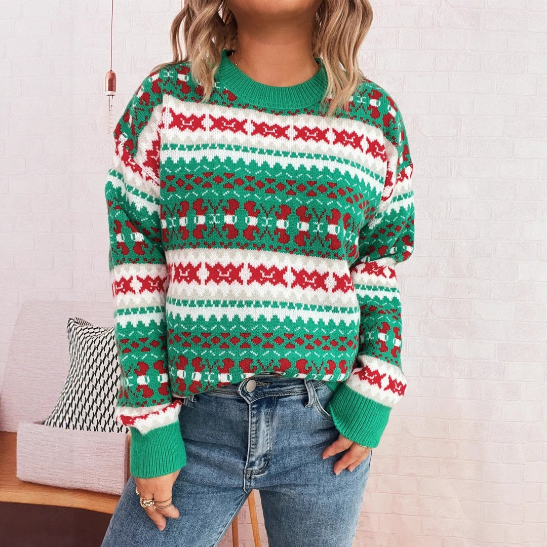 Damen Weihnachts-Pullover mit festlichem Motiv und lockerer Passform Drune
