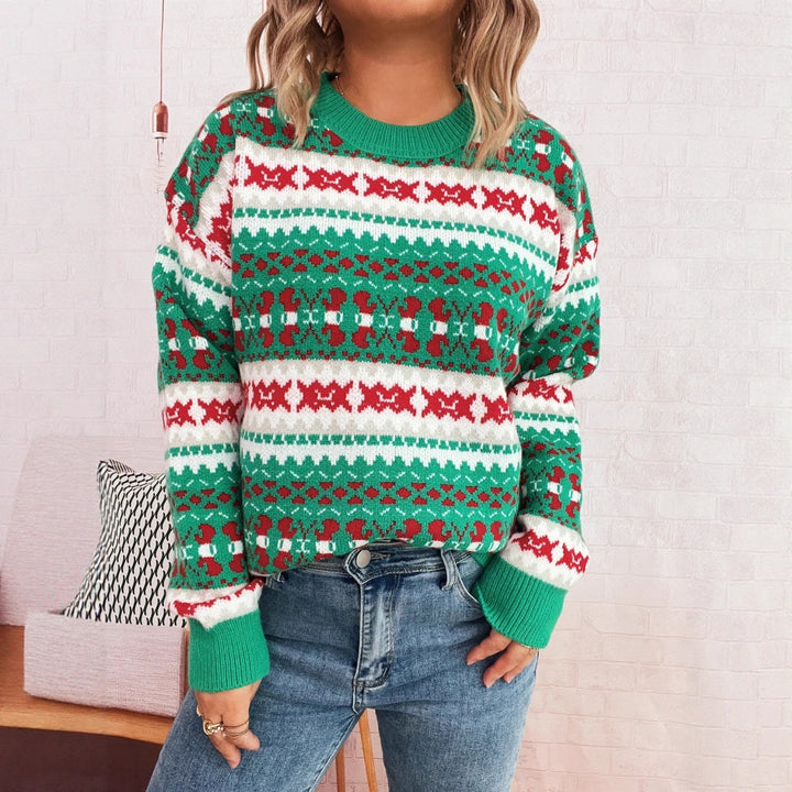 Damen Weihnachts-Pullover mit festlichem Motiv und lockerer Passform Drune